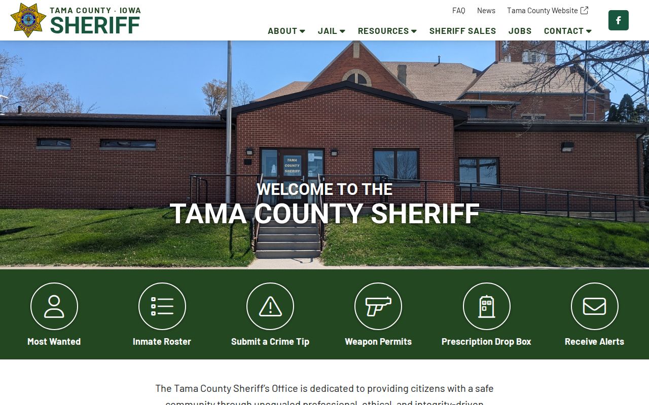 Tama County warrant records Sheriff contact and service page